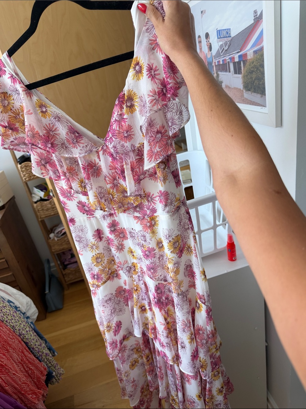 Wayf White Maxi Dress with Pink & Yellow Floral Print
